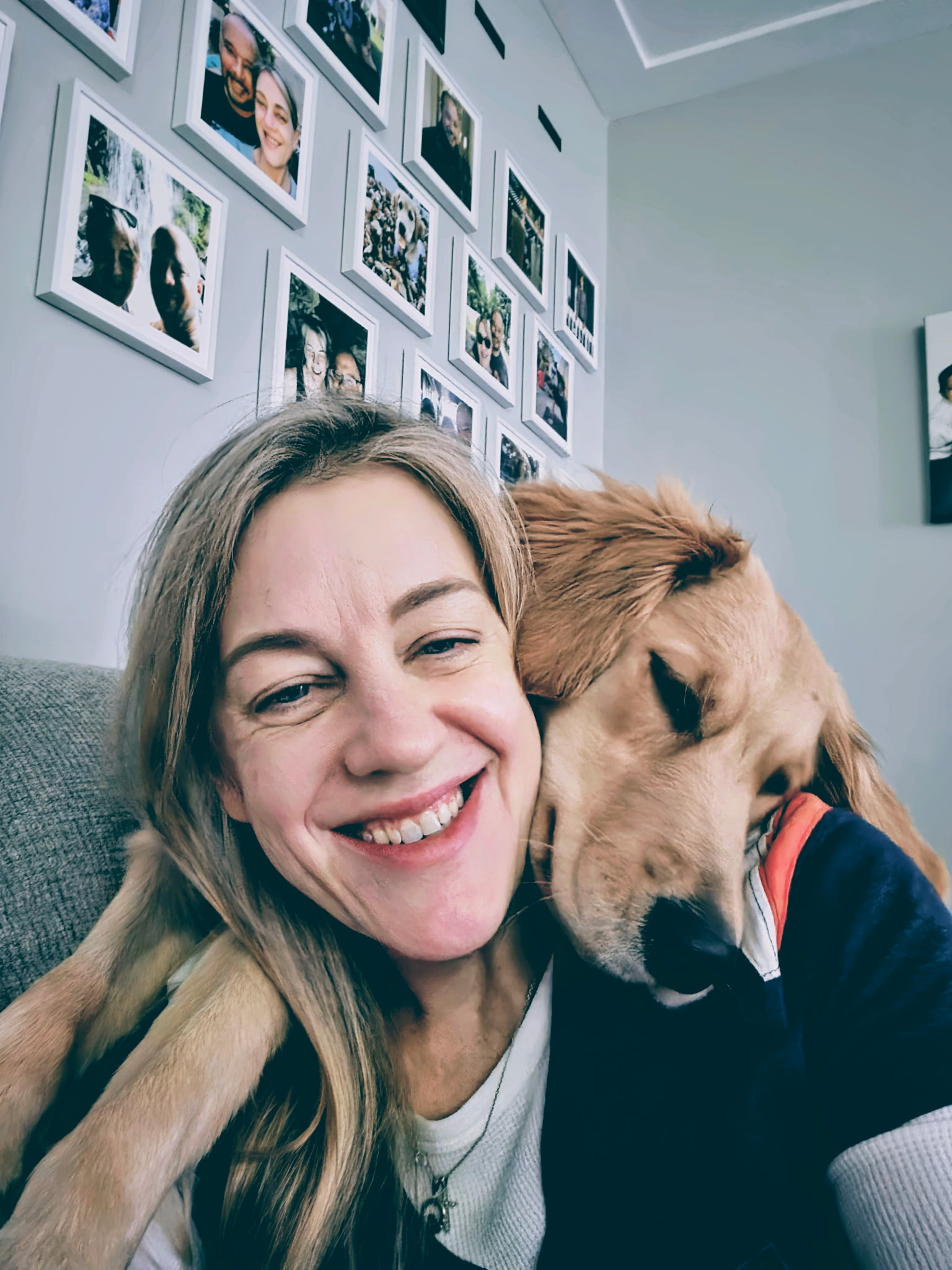 Mindy with Gracie, the family golden retriever